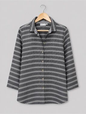 Habitat Striped Linen Blend Button Front Tunic Top